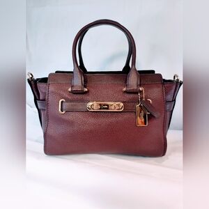 COACH Swagger 27 Carryall Handbag in Oxblood Pebble Leather, Style 87295